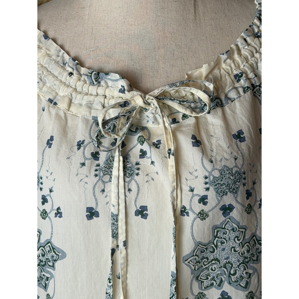 Patagonia Blouse Women XL Ivory Blue Organic Cotton Floral Puff Sleeve Boho - Picture 8 of 11